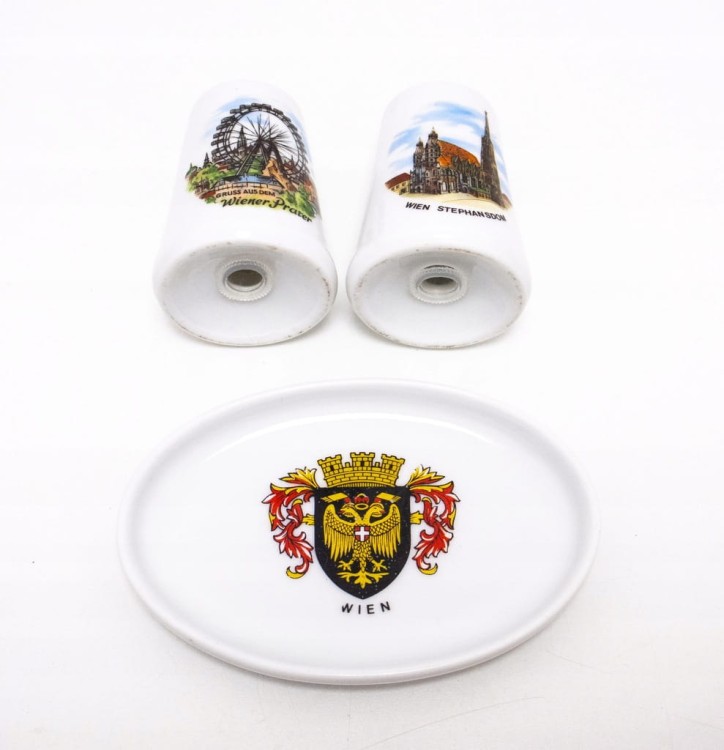 ZESTAW STAREJ PORCELANY, SOLNICZKA I PIEPRZNICZKA WIEDEŃ AUSTRIA