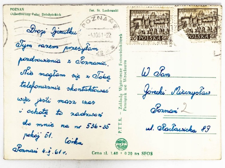 POZNAŃ - PAŁAC DZIAŁYŃSKICH PRZY STARYM RYNKU 1961 PRL