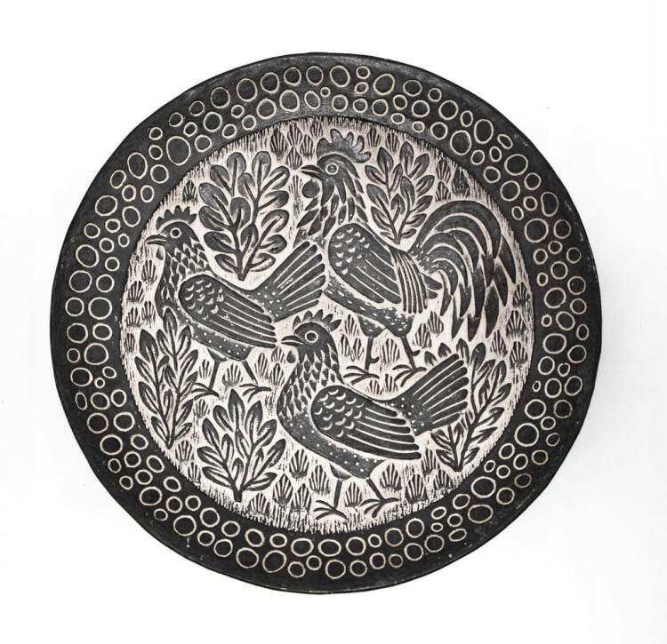 STARY CERAMICZNY TALERZ / PATERA - STEFAN KNIAT, KURY 1969