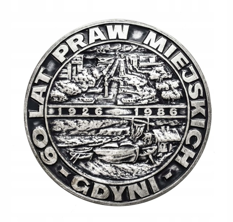 MEDAL 60 LAT PRAW MIEJSKICH GDYNIA, 10 LAT TOW. MIŁOŚNIKÓW GDYNI 1986