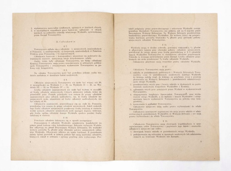 STATUT POZNAŃSKIEGO TOWARZYSTWA PRZYJACIÓŁ NAUK, POZNAŃ 1947