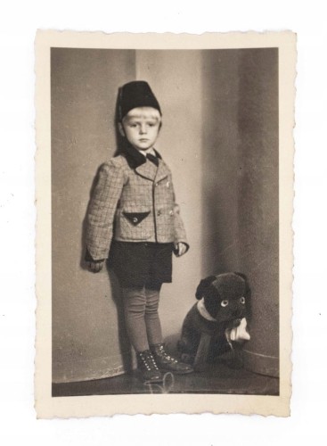 STARA FOTOGRAFIA - CHŁOPIEC Z MISIEM, FOTO LUNA, POZNAŃ 1942