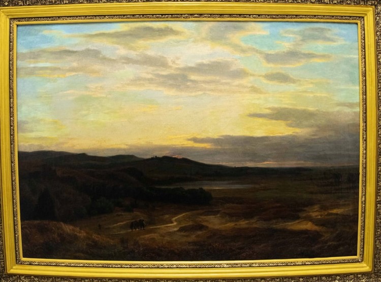 STARY MALOWANY OBRAZ - WĘDROWIEC O ZACHODZIE SŁOŃCA, SYGNOWANIE 1857