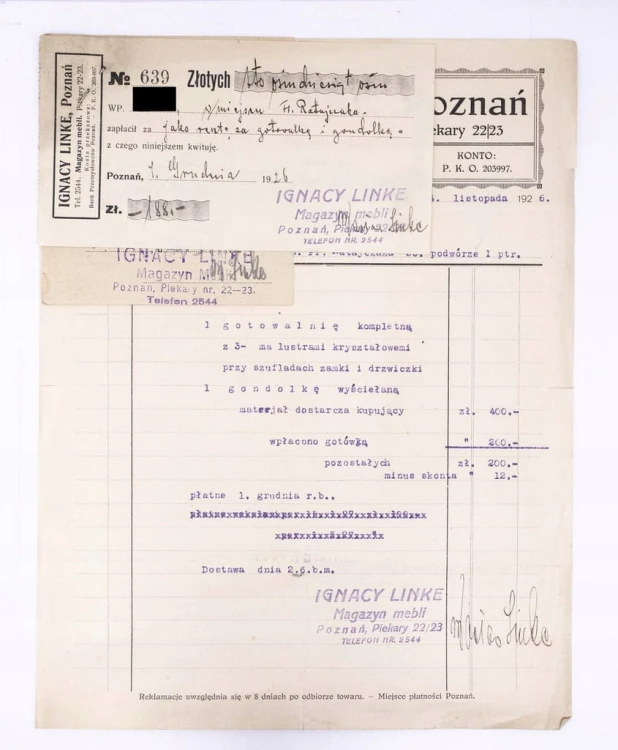 STARY RACHUNEK - MAGAZYN MEBLI IGNACY LINKE, POZNAŃ 1926
