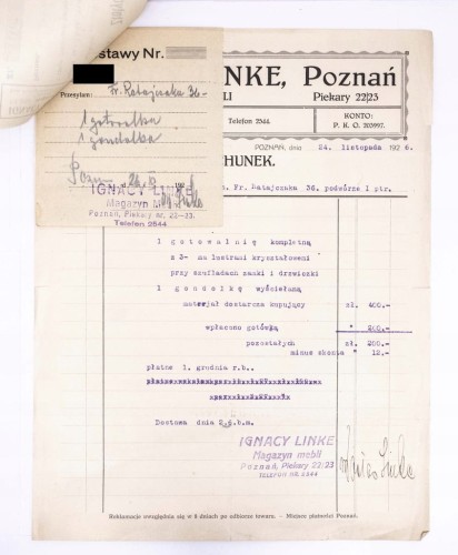 STARY RACHUNEK - MAGAZYN MEBLI IGNACY LINKE, POZNAŃ 1926
