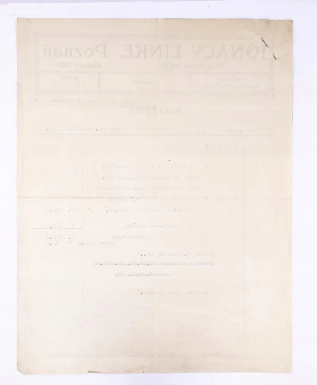 STARY RACHUNEK - MAGAZYN MEBLI IGNACY LINKE, POZNAŃ 1926