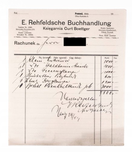 STARY RACHUNEK - KSIĘGARNIA CURT BOETTGER, POZNAŃ l. 20