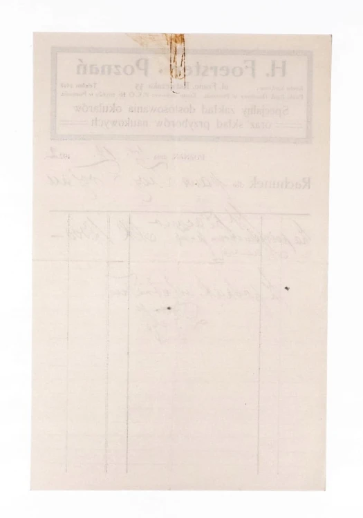 STARY RACHUNEK - ZAKŁAD DOSTOSOWANIA OKULARÓW H. FOERSTER, POZNAŃ 1922