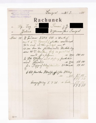 STARY RACHUNEK - SKŁAD TRUMIEN JULIUS BENTZIN, ŚMIGIEL 1938