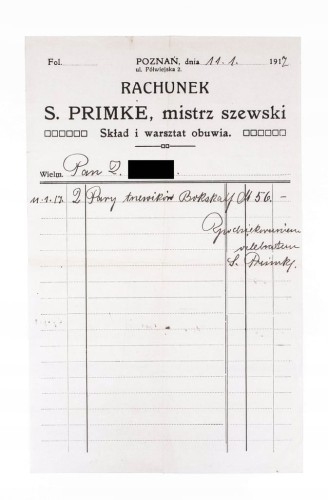 STARY RACHUNEK - MISTRZ SZEWSKI S. PRIMKE, POZNAŃ 1917