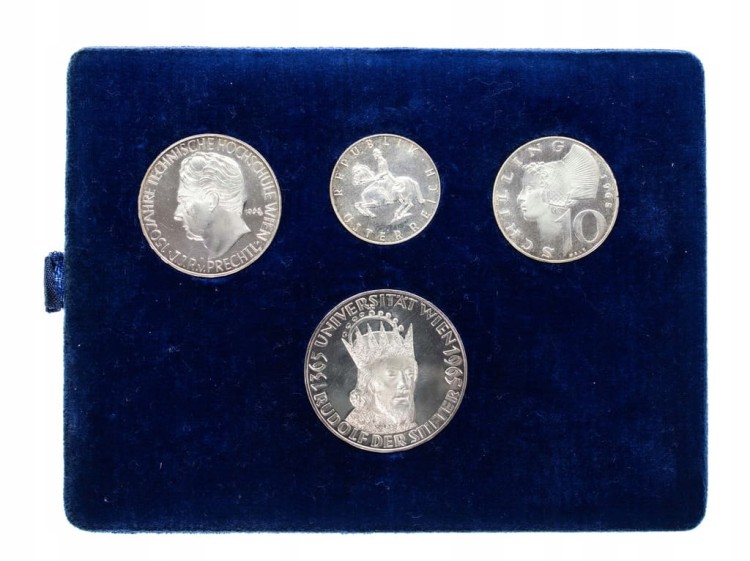 Austria, zestaw 4 monet z okazji 600-lecia Uniwersytetu Wiedeńskiego 1965