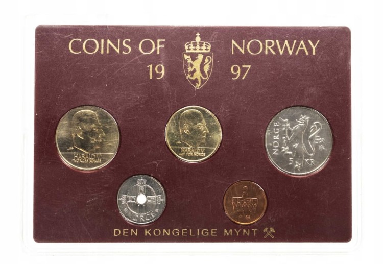 Norwegia, zestaw monet obiegowych 1997