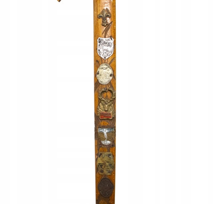 STARA DREWNIANA CIUPAGA Z EMBLEMATAMI GŁUCHOŁAZY, SZCZECIN, KRAKÓW l. 50