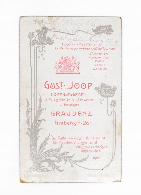 STARA FOTOGRAFIA - MĘŻCZYZNA W GARNITURZE, ATELIER GUSTAV JOOP, GRUDZIĄDZ