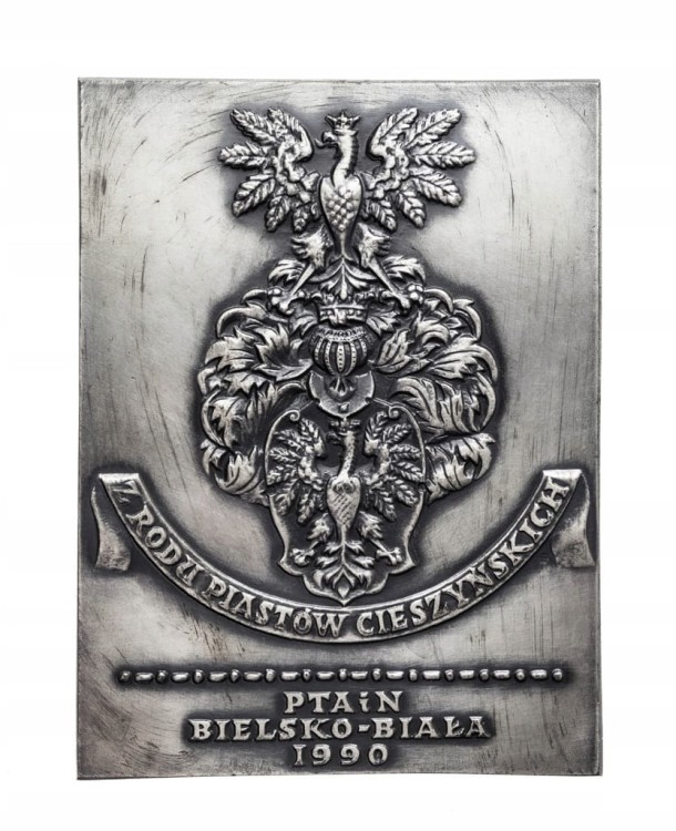 MEDAL PLAKIETA ADAM WACŁAW CIESZYŃSKI, PTAIN BIELSKO-BIAŁA 1990