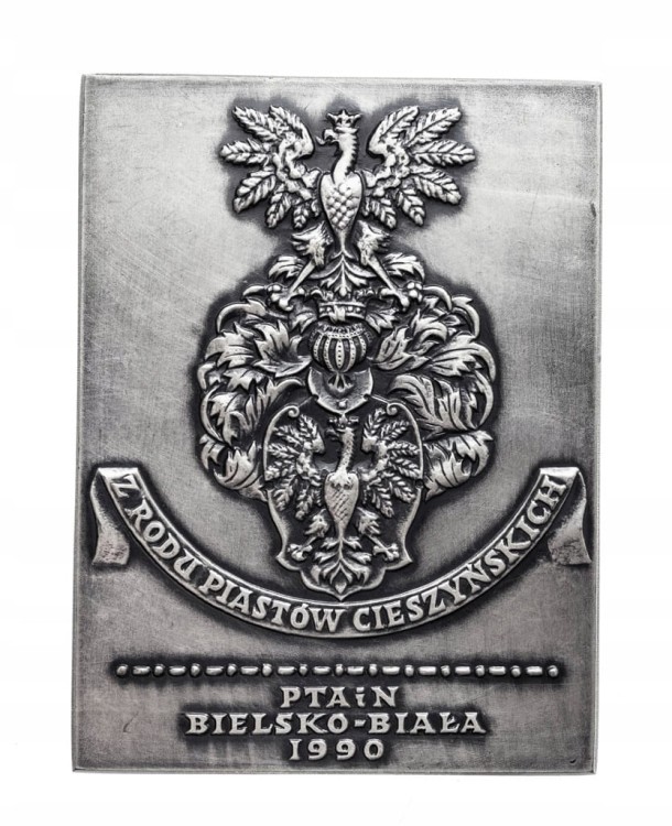 MEDAL PLAKIETA ADAM WACŁAW CIESZYŃSKI, PTAIN BIELSKO-BIAŁA 1990