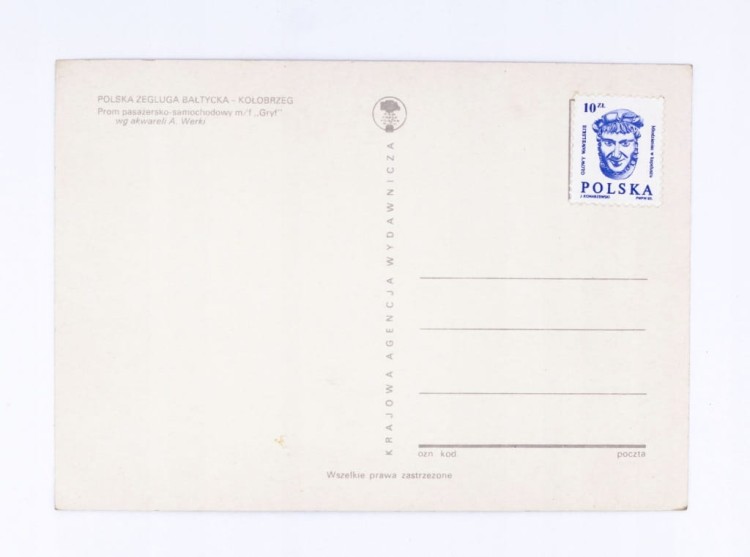 STARA POCZTÓWKA - PROM GRYF, POLSKA ŻEGLUGA BAŁTYCKA KOŁOBRZEG l. 60/70