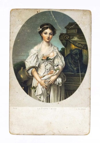 STARA POCZTÓWKA - OBRAZ LA CRUCHE CASSEE, JEAN BAPTISTE GREUZE POCZ. XX W.
