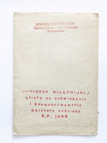 POZNAŃ - KOŚCIÓŁ SERCA JEZUSA I ŚW. FLORIANA, PAMIĄTKA ZŁOŻONEJ OFIARY 1966