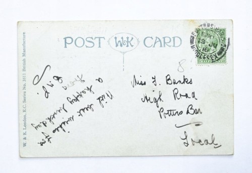 STARA POCZTÓWKA URODZINOWA - KRAJOBRAZ WIEJSKI Z KROWAMI, LONDYN 1916