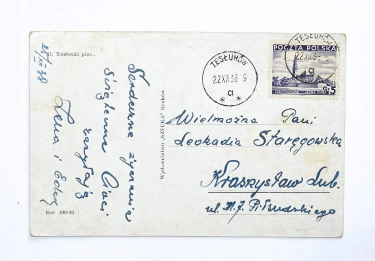 STARA POCZTÓWKA BOŻONARODZENIOWA - KRASNYSTAW / TESŁUCHÓW 1938