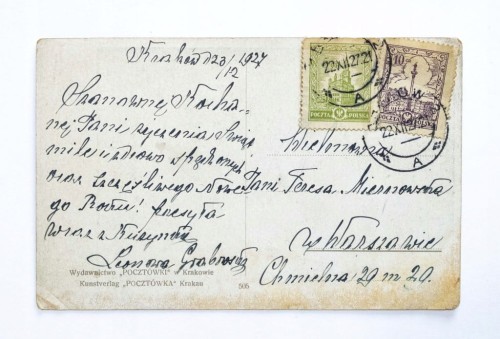 STARA POCZTÓWKA BOŻONARODZENIOWA - KRAKÓW / WARSZAWA 1927