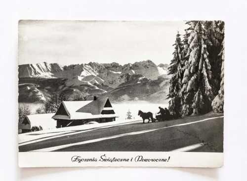 PRZESIEKA - ZIMOWY KRAJOBRAZ Z BRYCZKĄ, ŻYCZENIA ŚWIĄTECZNE 1971