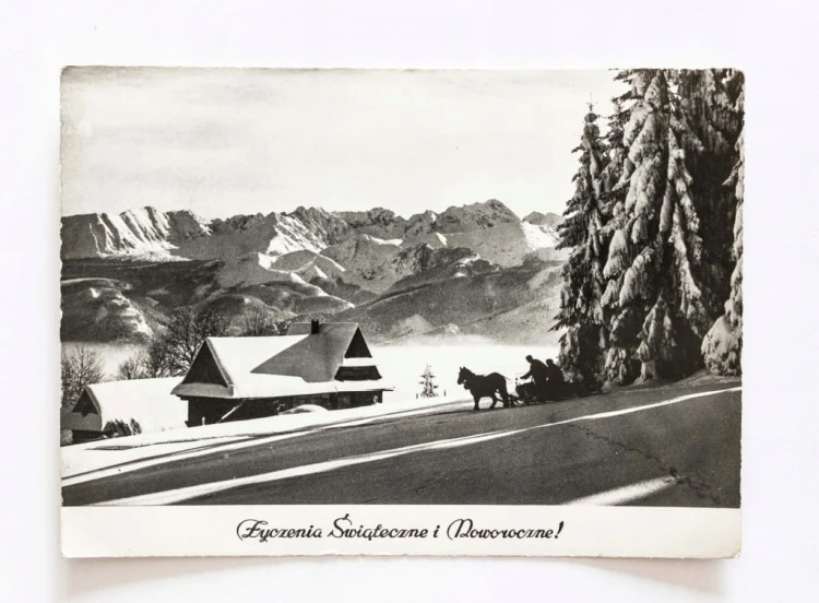 PRZESIEKA - ZIMOWY KRAJOBRAZ Z BRYCZKĄ, ŻYCZENIA ŚWIĄTECZNE 1971