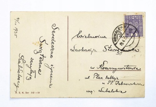 STARA POCZTÓWKA WIELKANOCNA - KOWALEWO / KRASNYSTAW 1935