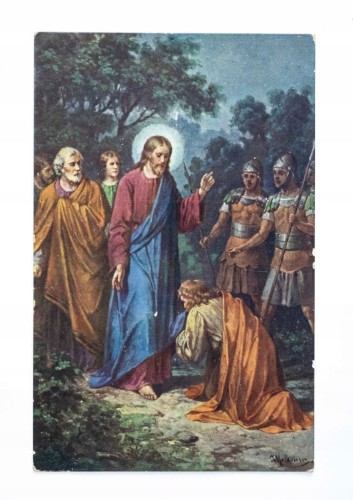 STARA POCZTÓWKA WIELKANOCNA - JEZUS Z UCZNIAMI I ŻOŁNIERZAMI l. 20/30