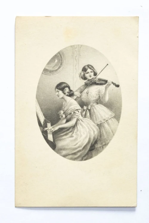 POCZTÓWKA KOBIETY Z INSTRUMENTAMI, 7 KOMP. 28 BATALION POZNAŃ / GŁOGÓW 1917