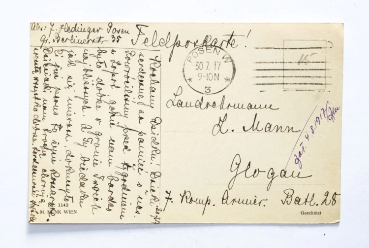 POCZTÓWKA KOBIETY Z INSTRUMENTAMI, 7 KOMP. 28 BATALION POZNAŃ / GŁOGÓW 1917