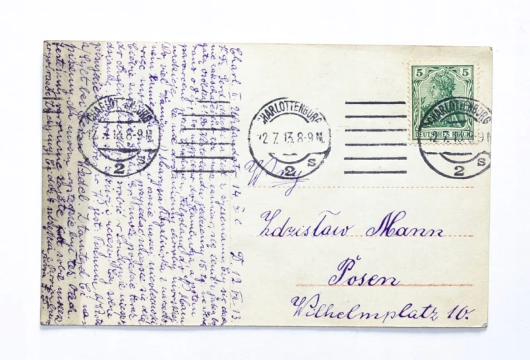 STARA POCZTÓWKA - KOBIETA W SUKNI, CHARTLOTTENBURG / POZNAŃ 1913