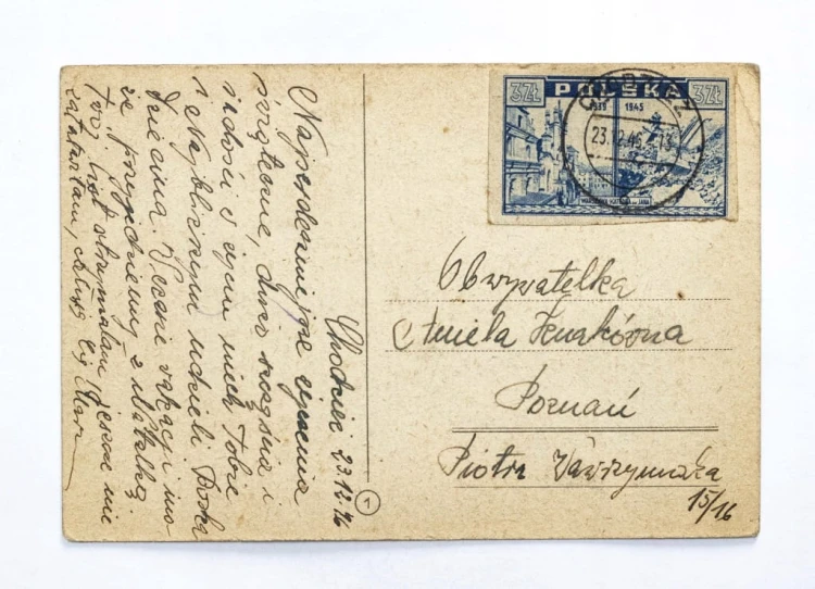STARA POCZTÓWKA BOŻONARODZENIOWA - CHODZIEŻ / POZNAŃ 1946