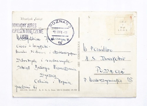 STARA POCZTÓWKA BOŻONARODZENIOWA - POZNAŃ 1961