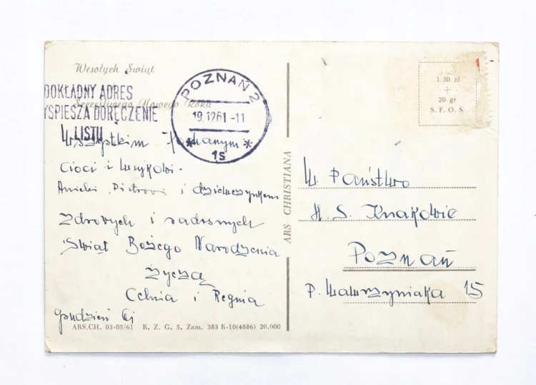 STARA POCZTÓWKA BOŻONARODZENIOWA - POZNAŃ 1961