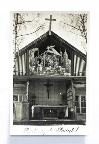 STARA POCZTÓWKA BOŻONARODZENIOWA - OŁTARZ Z SZOPKĄ l. 50/60