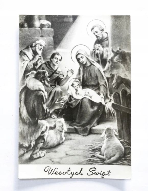 STARA POCZTÓWKA BOŻONARODZENIOWA - NARODZINY JEZUSA l. 50/60
