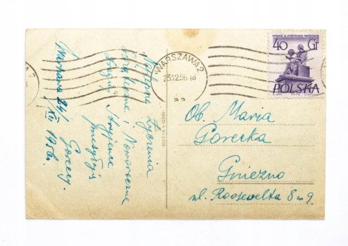 STARA POCZTÓWKA NOWOROCZNA - WARSZAWA / GNIEZNO 1956