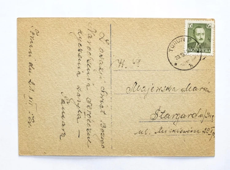 STARA POCZTÓWKA BOŻONARODZENIOWA - TORUŃ / STARGARD 1952