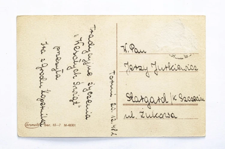STARA POCZTÓWKA BOŻONARODZENIOWA - TORUŃ / STARGARD SZCZECIŃSKI 1948