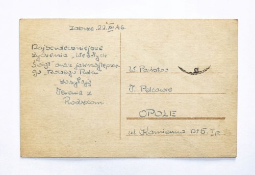 STARA POCZTÓWKA BOŻONARODZENIOWA - ZABRZE / OPOLE 1946