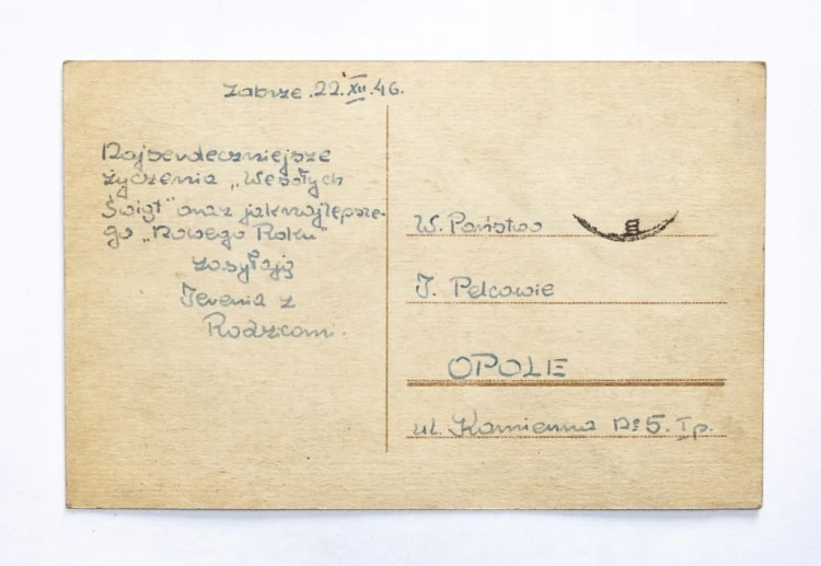 STARA POCZTÓWKA BOŻONARODZENIOWA - ZABRZE / OPOLE 1946