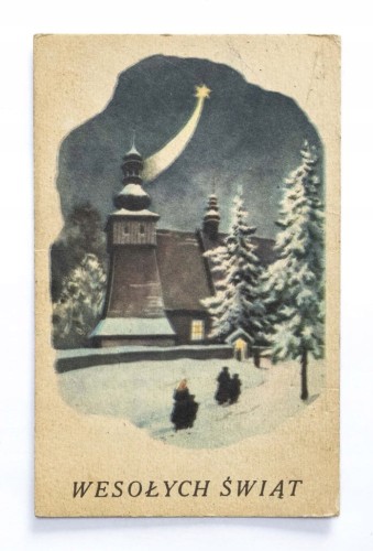 STARA POCZTÓWKA BOŻONARODZENIOWA - TRZCIANKA / STRZELIN 1948