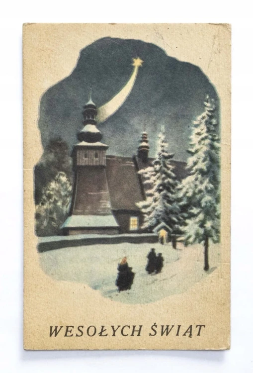 STARA POCZTÓWKA BOŻONARODZENIOWA - TRZCIANKA / STRZELIN 1948