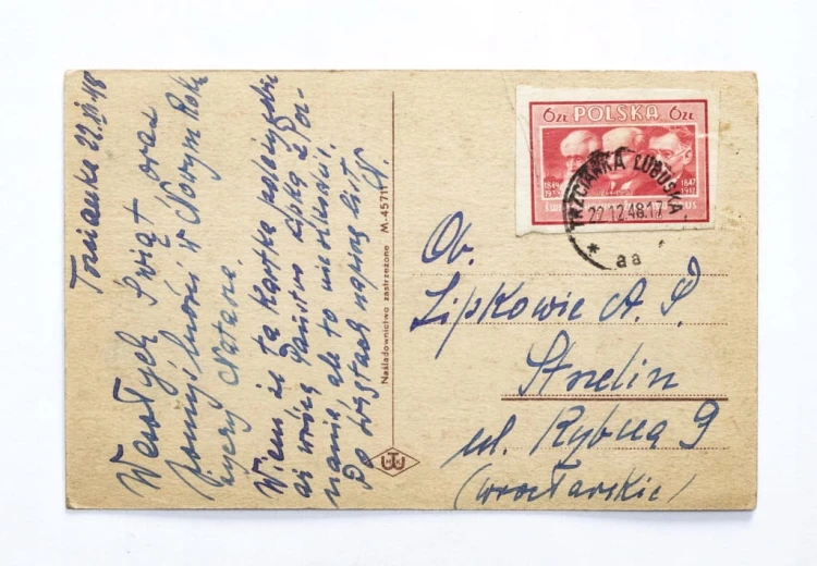 STARA POCZTÓWKA BOŻONARODZENIOWA - TRZCIANKA / STRZELIN 1948