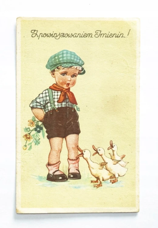 STARA POCZTÓWKA IMIENINOWA - SZLICHTYNGOWA / ŚMIGIEL l. 40/50