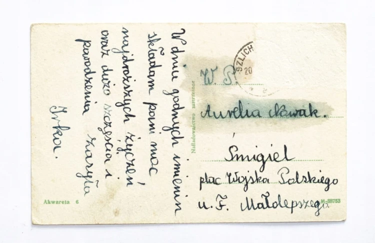 STARA POCZTÓWKA IMIENINOWA - SZLICHTYNGOWA / ŚMIGIEL l. 40/50