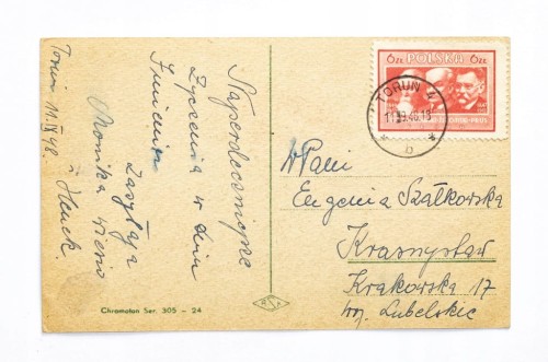 STARA POCZTÓWKA IMIENINOWA - TORUŃ / KRASNYSTAW 1948