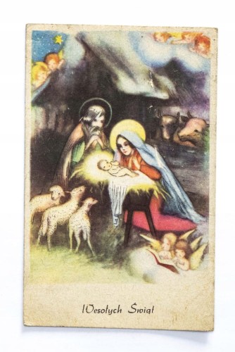 STARA POCZTÓWKA BOŻONARODZENIOWA - ZIELONKA, OBORNIKI l. 40/50